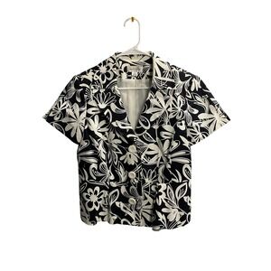 Isabella Suits Womens Black White Floral Short Sleeve Blazer Jacket Size 10